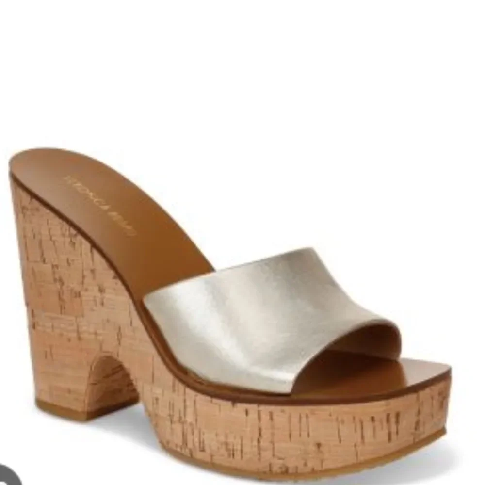 NEW Veronica Beard Gold Paulita Metallic Leather Wedge Sandals Size 10 M